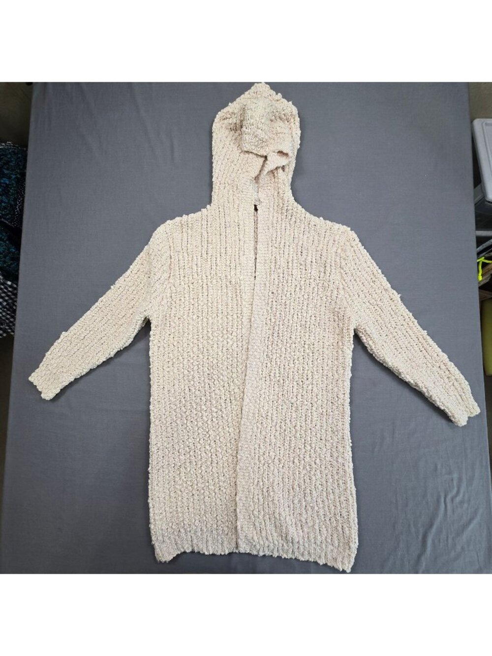 Pol Small Hooded Open Front Cardigan Sweater Ivory Long Sleeve Knit